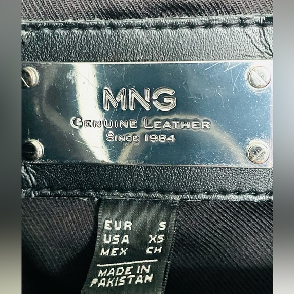 Mango Genuine Leather Biker Jacket XS Dark Brown Classic Moto Zip - Picture 4 of 9